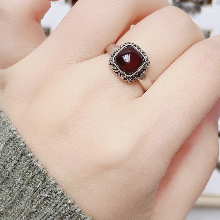 血珀银S925镶嵌戒指