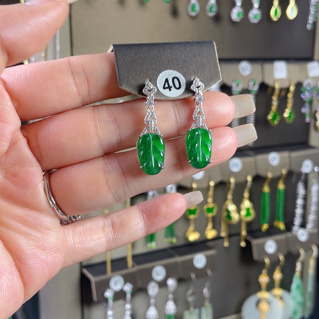 翡翠银S925镶嵌耳饰翡翠A货