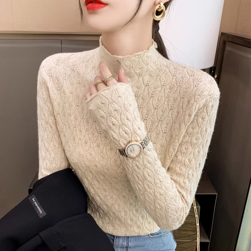 【眼皮衫】纯色半高领上衣百搭显瘦套头打底衫