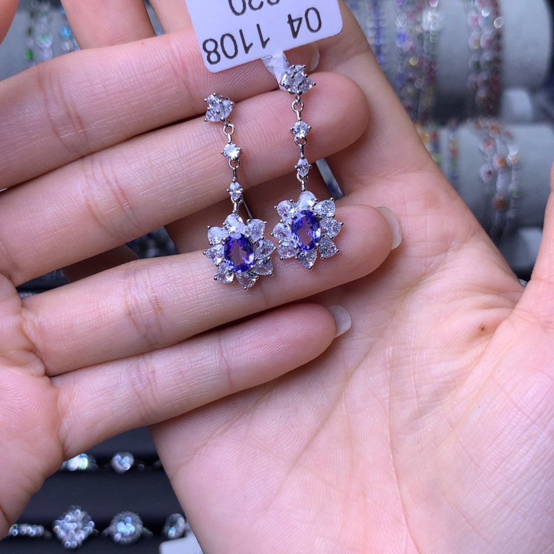 坦桑石耳饰银S925镶嵌