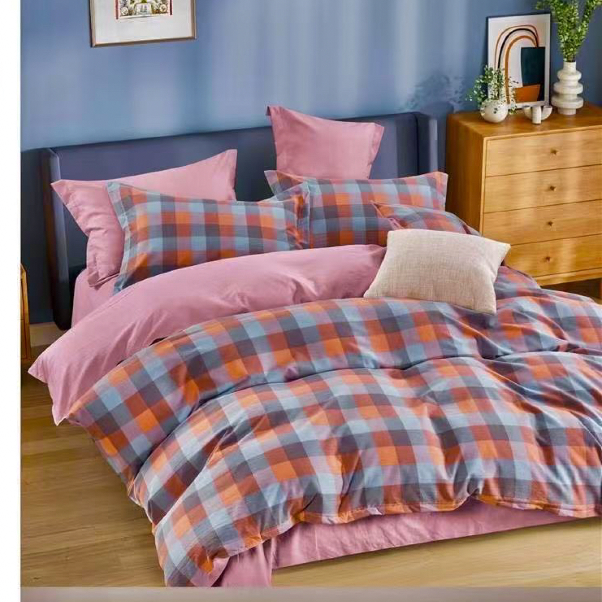 单人被套AB版1.5✖️2（+-5）精纺细沙水洗斜纹 柔软舒适【暖橙格韵】