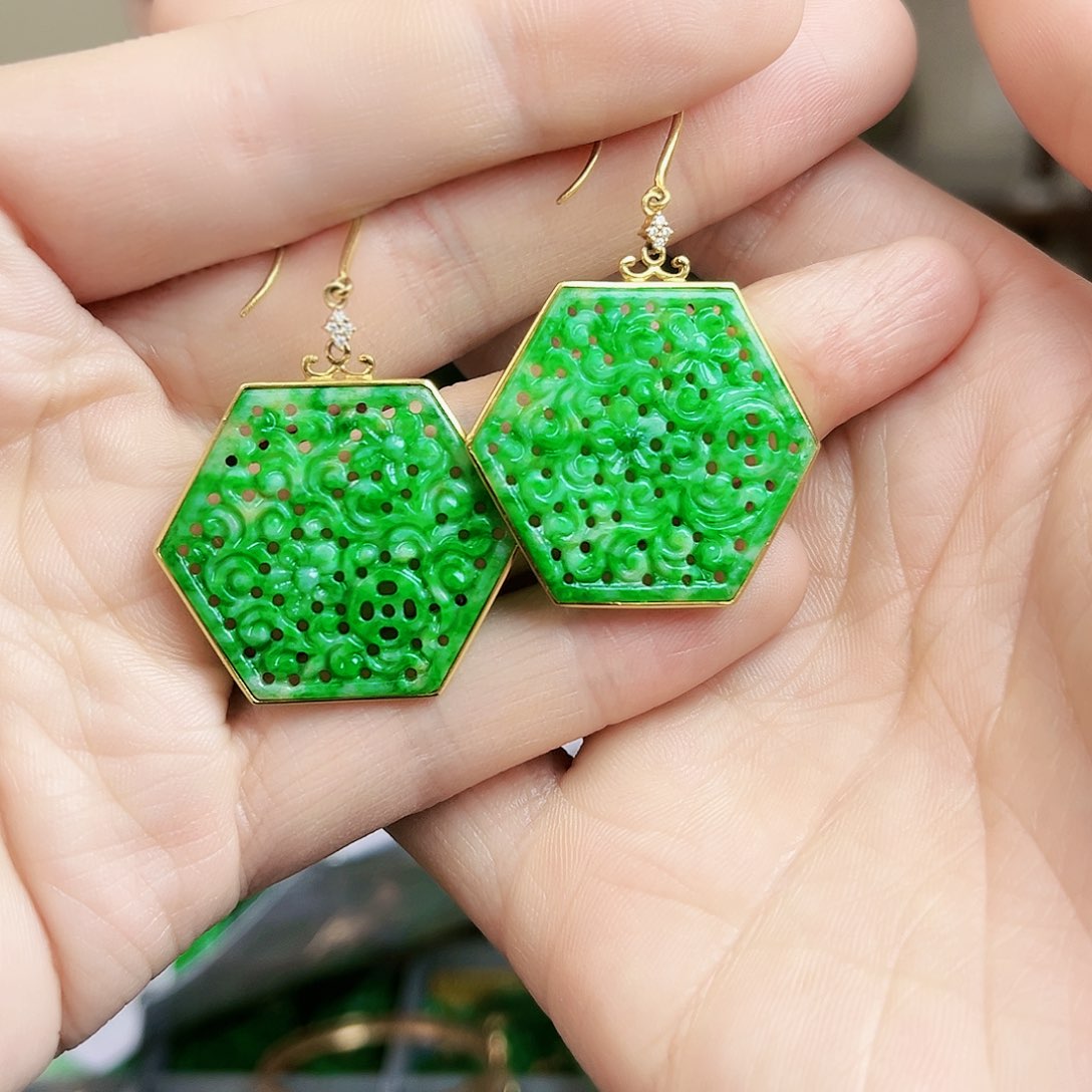 翡翠耳饰18K金镶嵌耳饰