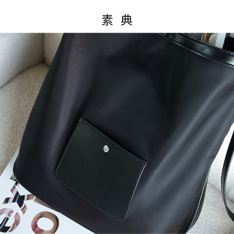 素典【经典托特包】可折叠森系纯色拉链包时尚黑色托特包5268