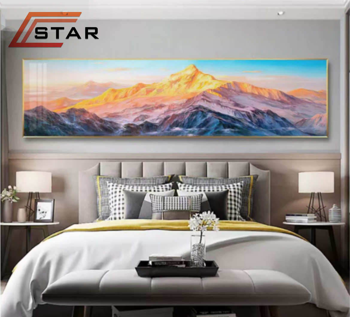 (全疆包邮)【星程】现代简约日照金山仿油画晶瓷床头画抽象卧室画