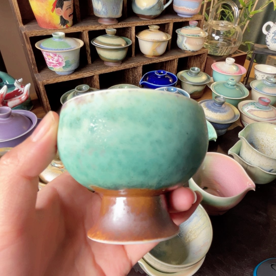 瓷片纯手工柴烧茶器手工制作