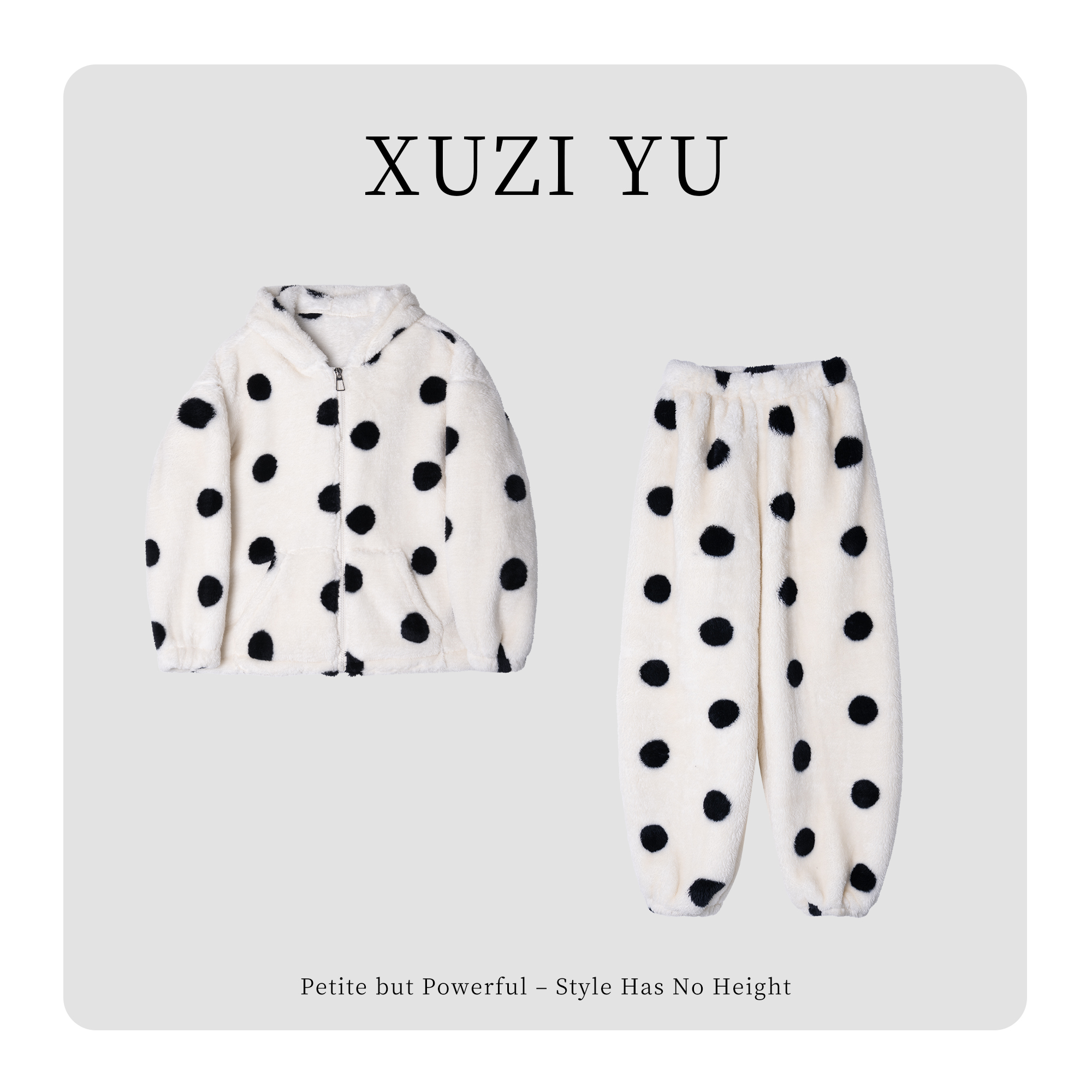 XUZI YU.小个子定制波点睡衣套装女连帽加厚可外穿7759-S85003