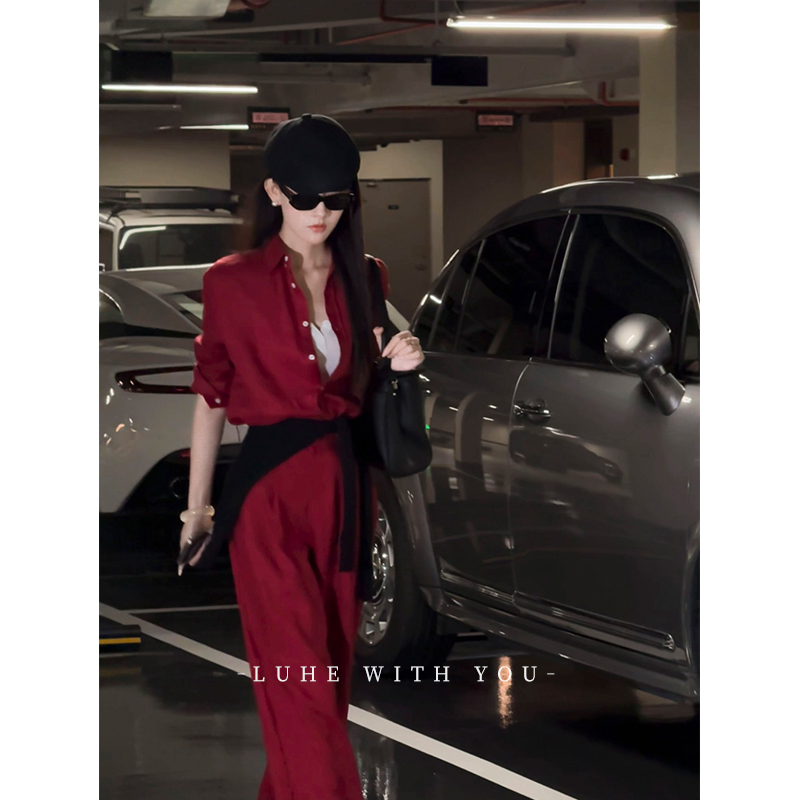 LUHE【波尔多乐章】hehe~100亚麻刺绣衬衫+休闲裤