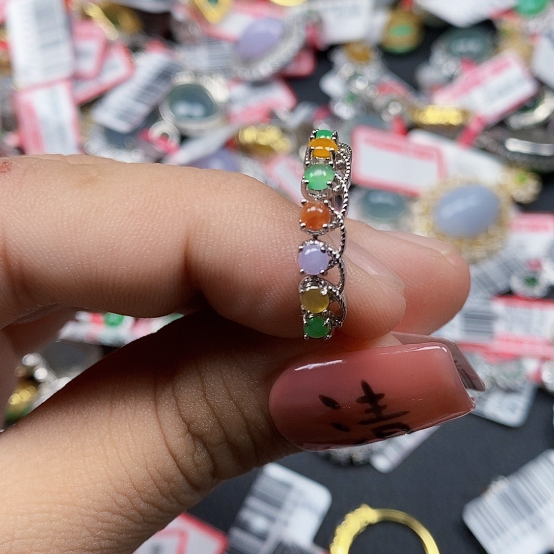 翡翠银S925镶嵌戒指天然A货缅甸翡翠