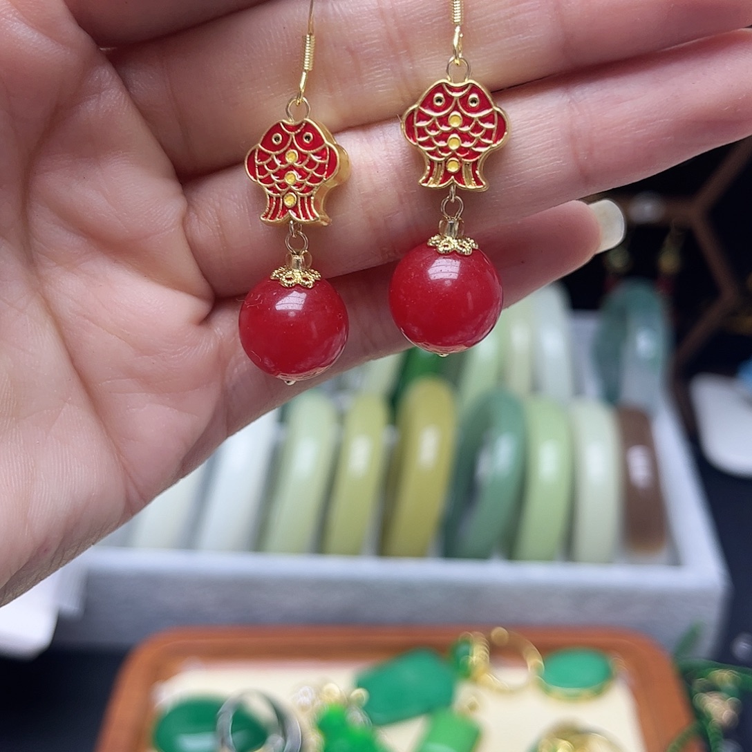 翡翠未镶嵌耳饰圆