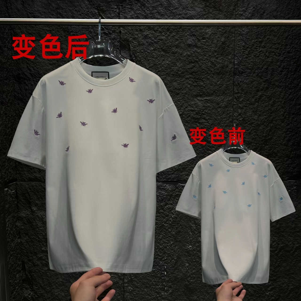 CB-A69-春季上新潮奢时尚重磅刺绣温变小蜜蜂短袖