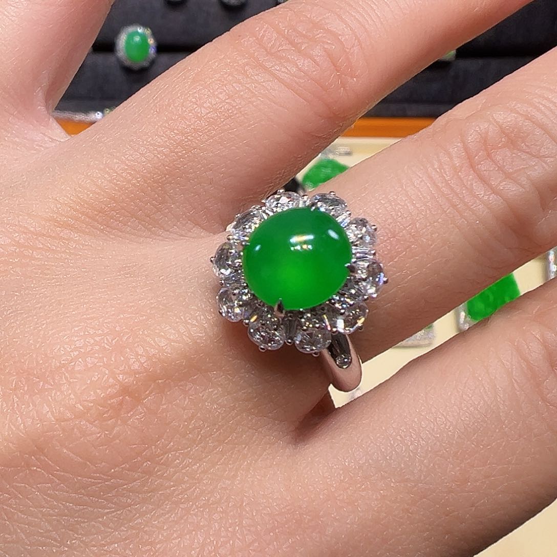 翡翠戒指18K金镶嵌蓝***多戒指