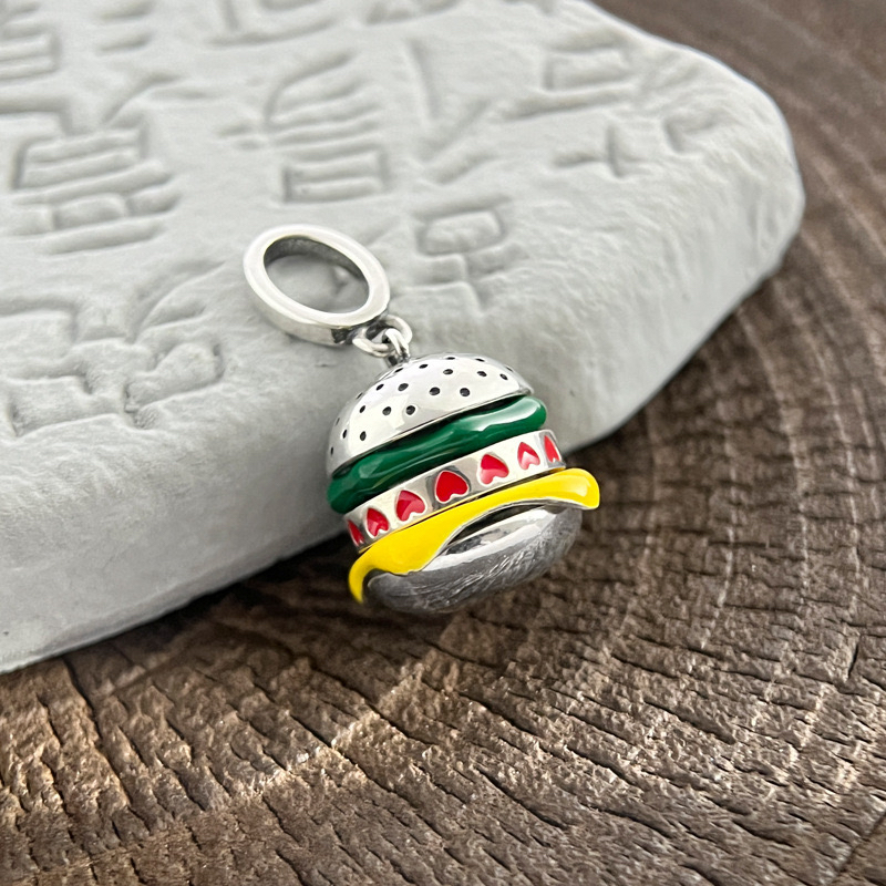 吊坠925银 【汉堡吊坠】925纯银时尚个性潮流可爱气质diy配件百搭