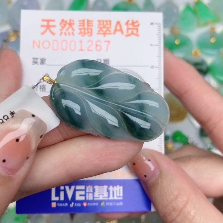 翡翠18K金镶嵌颈饰叶子