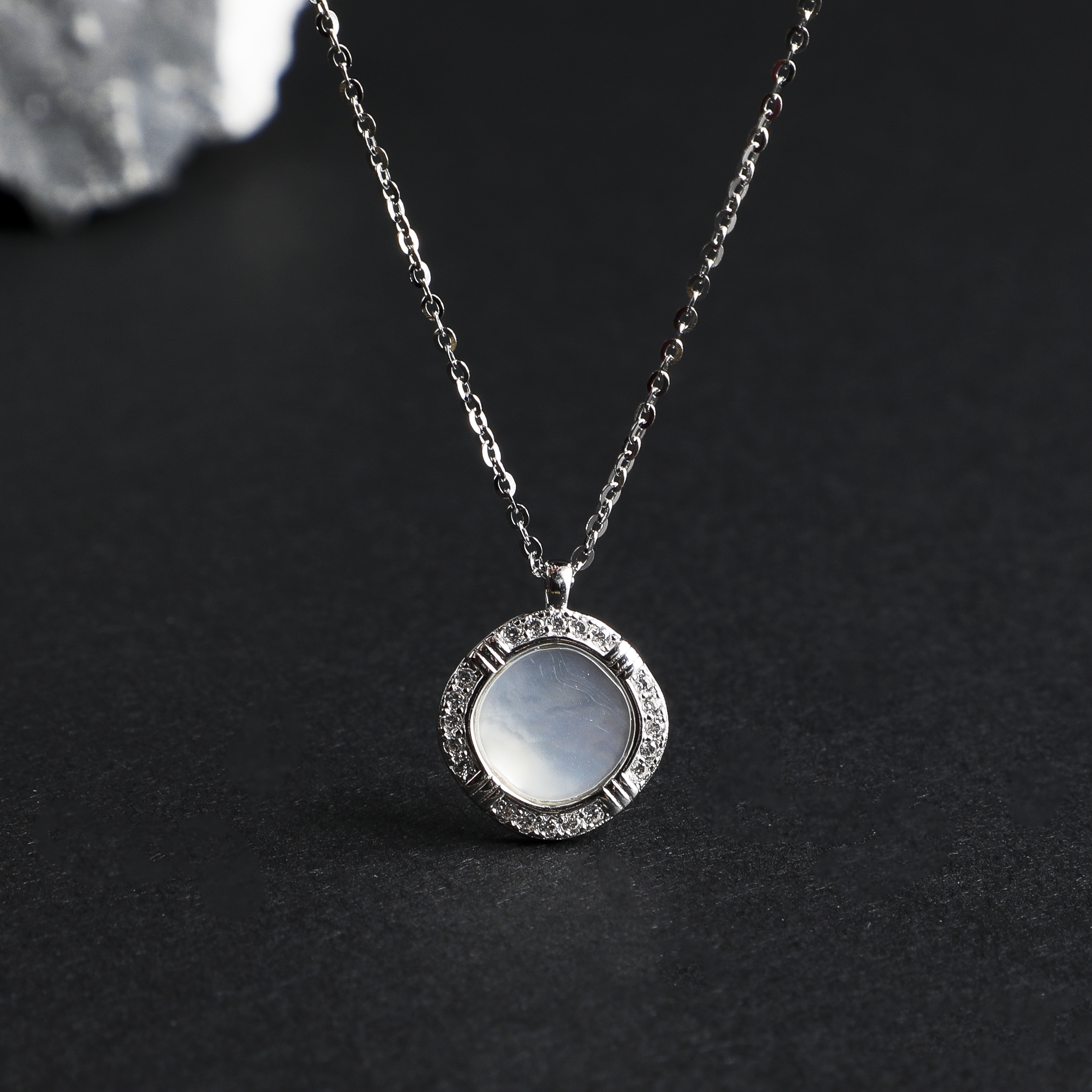 坠链均925银贝壳 （志）圆圆满满闪闪白亮项链