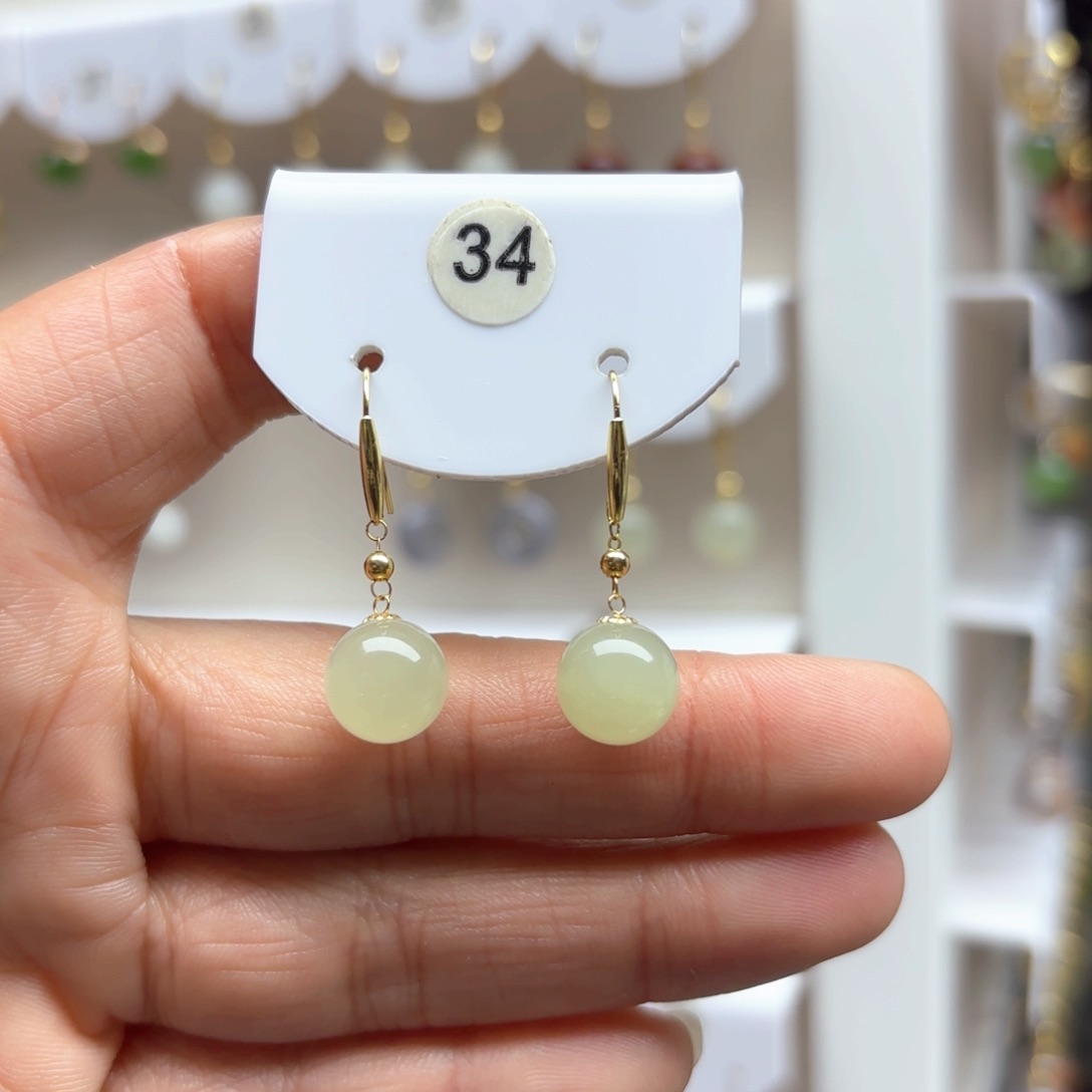 和田玉耳饰18K金镶嵌