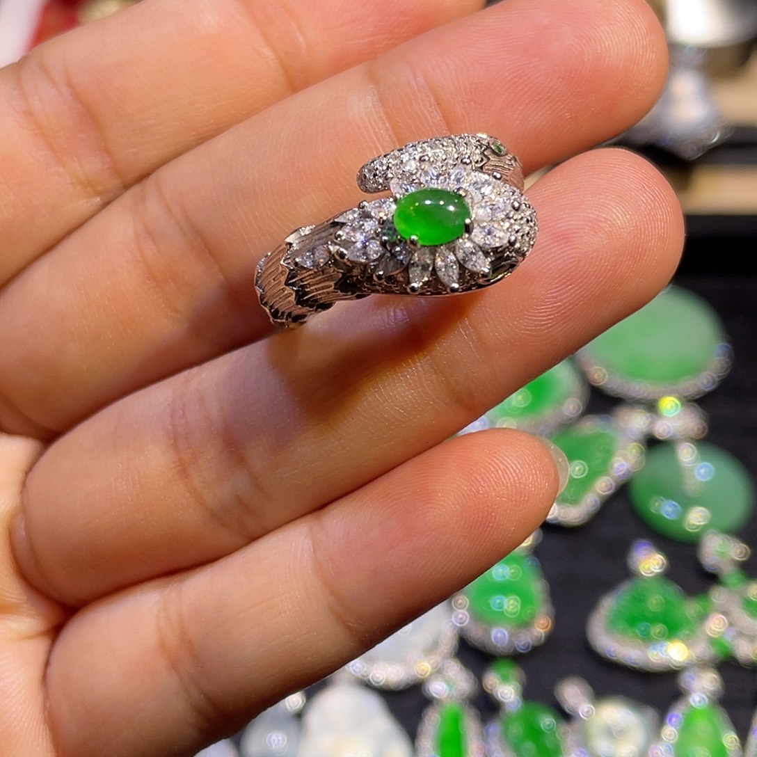 翡翠银S925镶嵌戒指