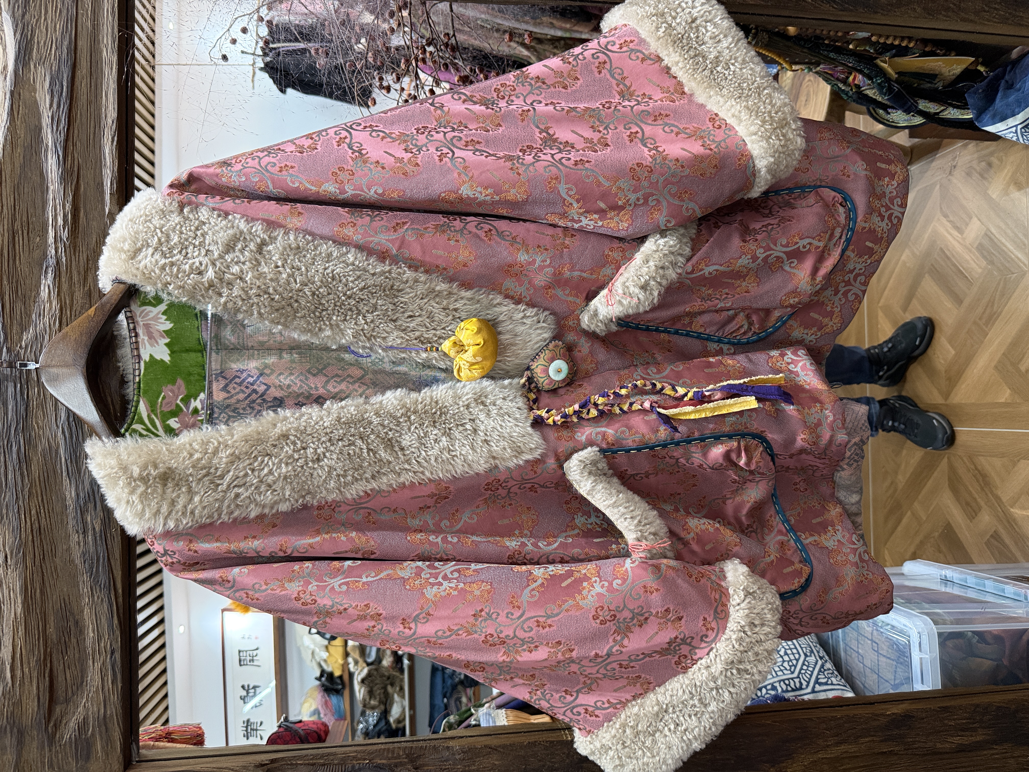 鑫禧定制分享粉色宋锦复古中式双层双面穿对襟棉道袍