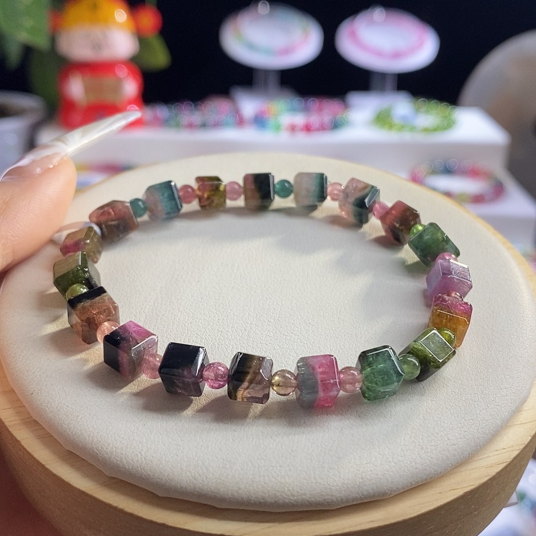 未镶嵌手链碧玺西瓜方糖