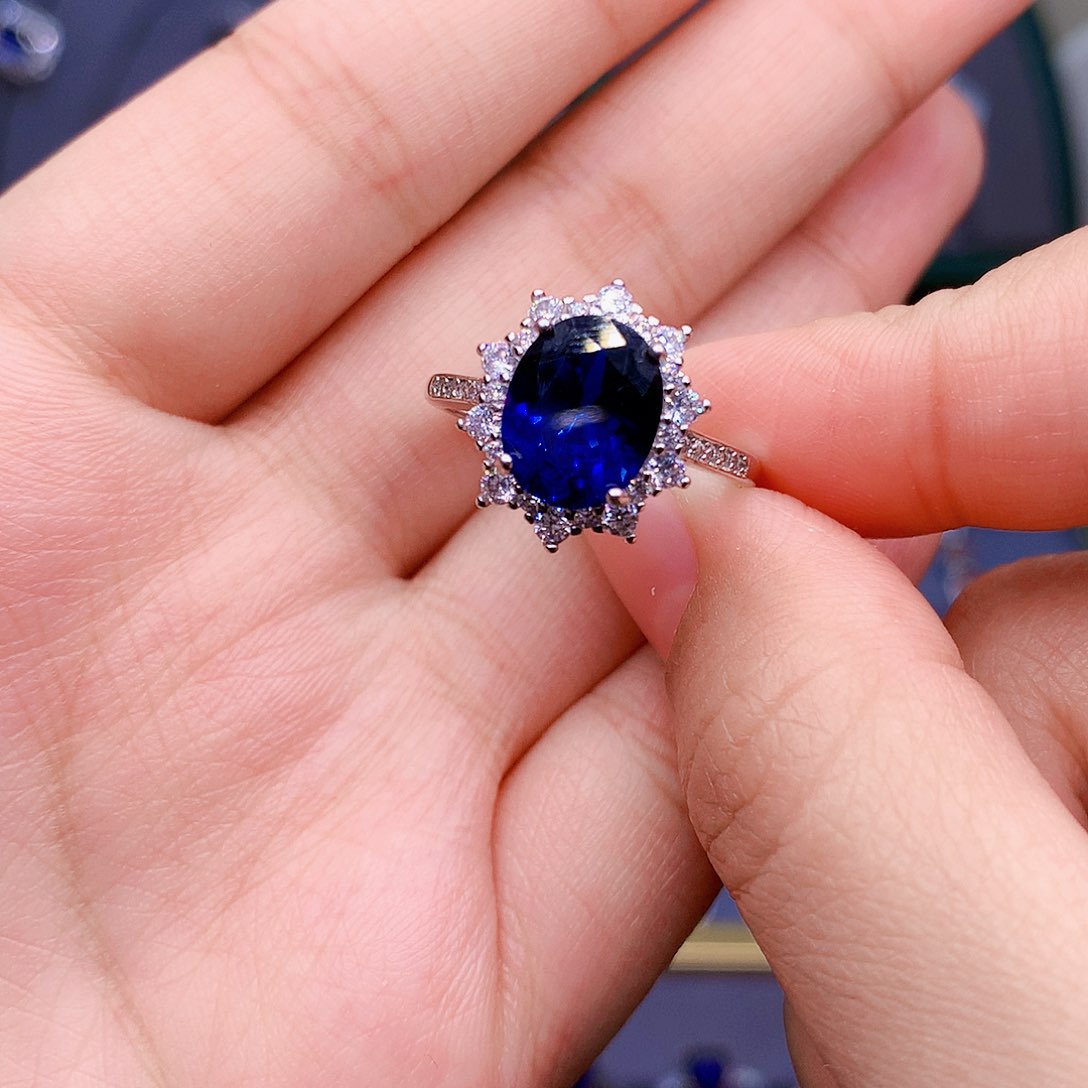 蓝宝石戒指银S925镶嵌