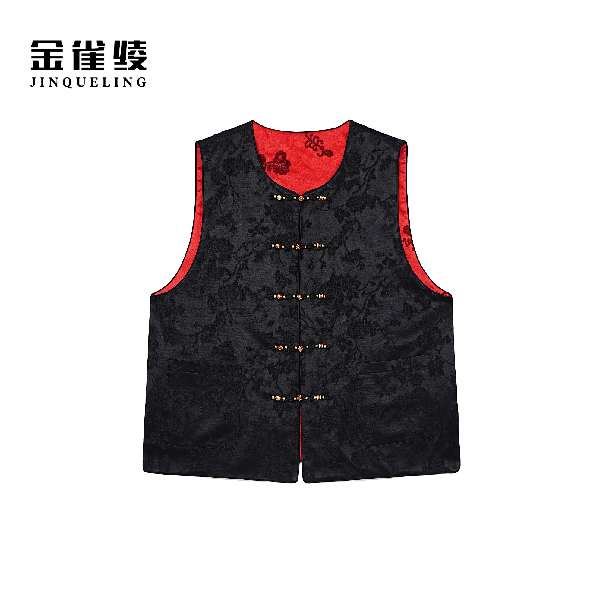 金雀绫【晓夜红梅】新中式设计款提花加宽加大马夹SZA3TW820