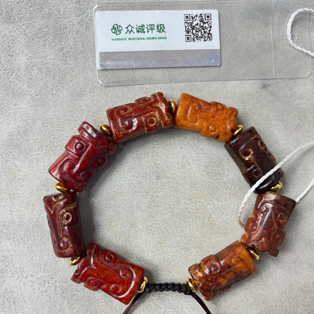 圆柱扁型带雕刻形和田玉手串 YZ0744［燕赵造物司］