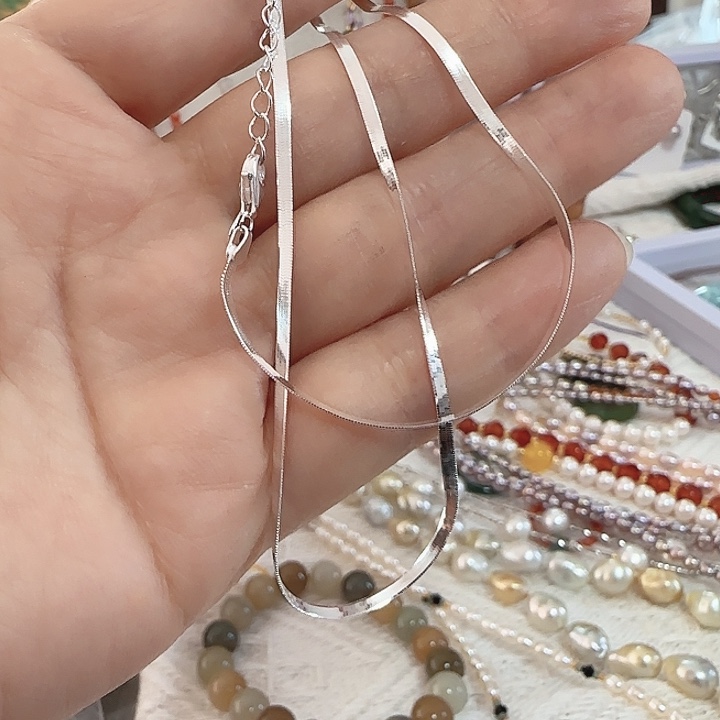 淡水珍珠颈饰银S925镶嵌配件刀片链通体银