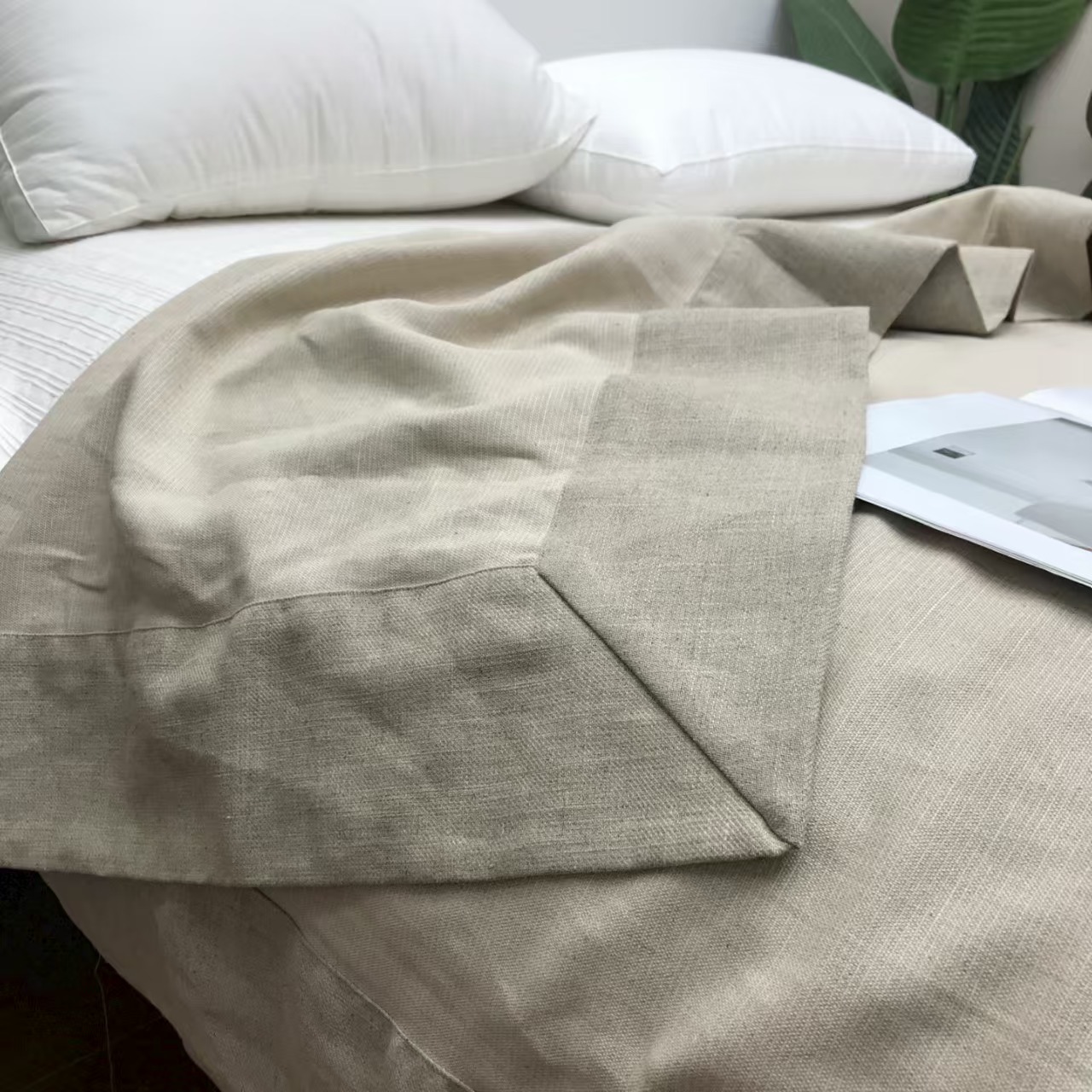 （11号）汉麻插脚双人床单盖毯简约大气多功能休闲毯素色