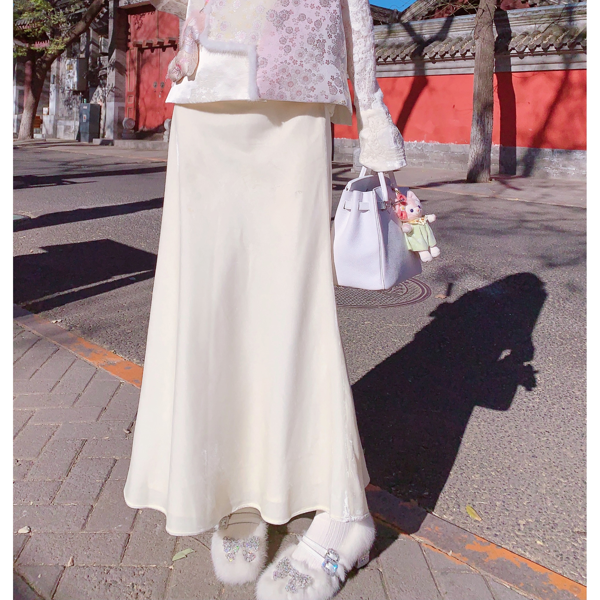 MissLuxury【安妮假日】秋冬新款真丝丝绒长裙女高腰百搭气质年轻