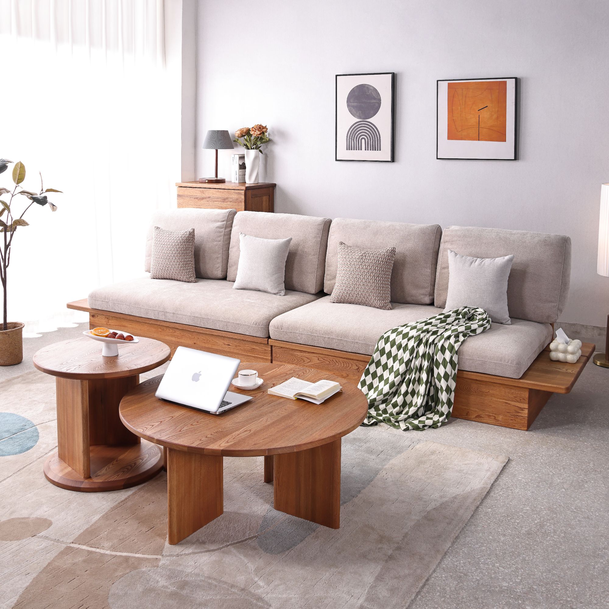 欧洲榆木纯原木储藏实木沙发家用创意