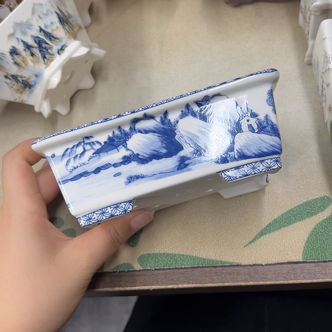 紫砂花盆802号瑕疵15/12/5cn仿手绘青花长方