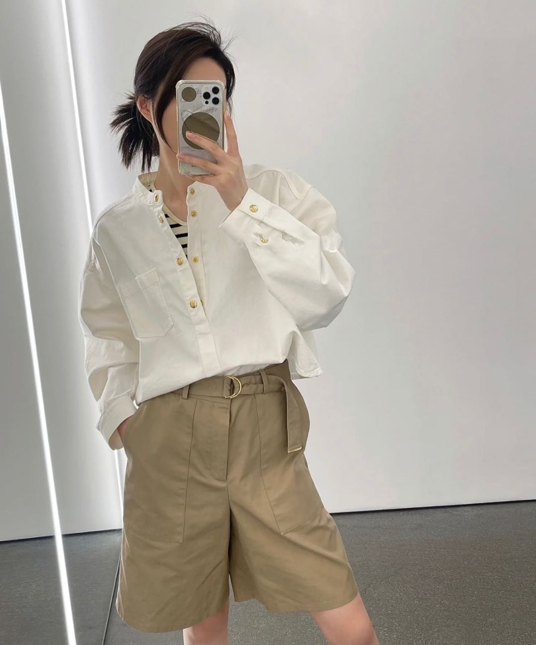 99新 Celine/思琳  pp四一八 棉 牛仔金扣衬衫 l码