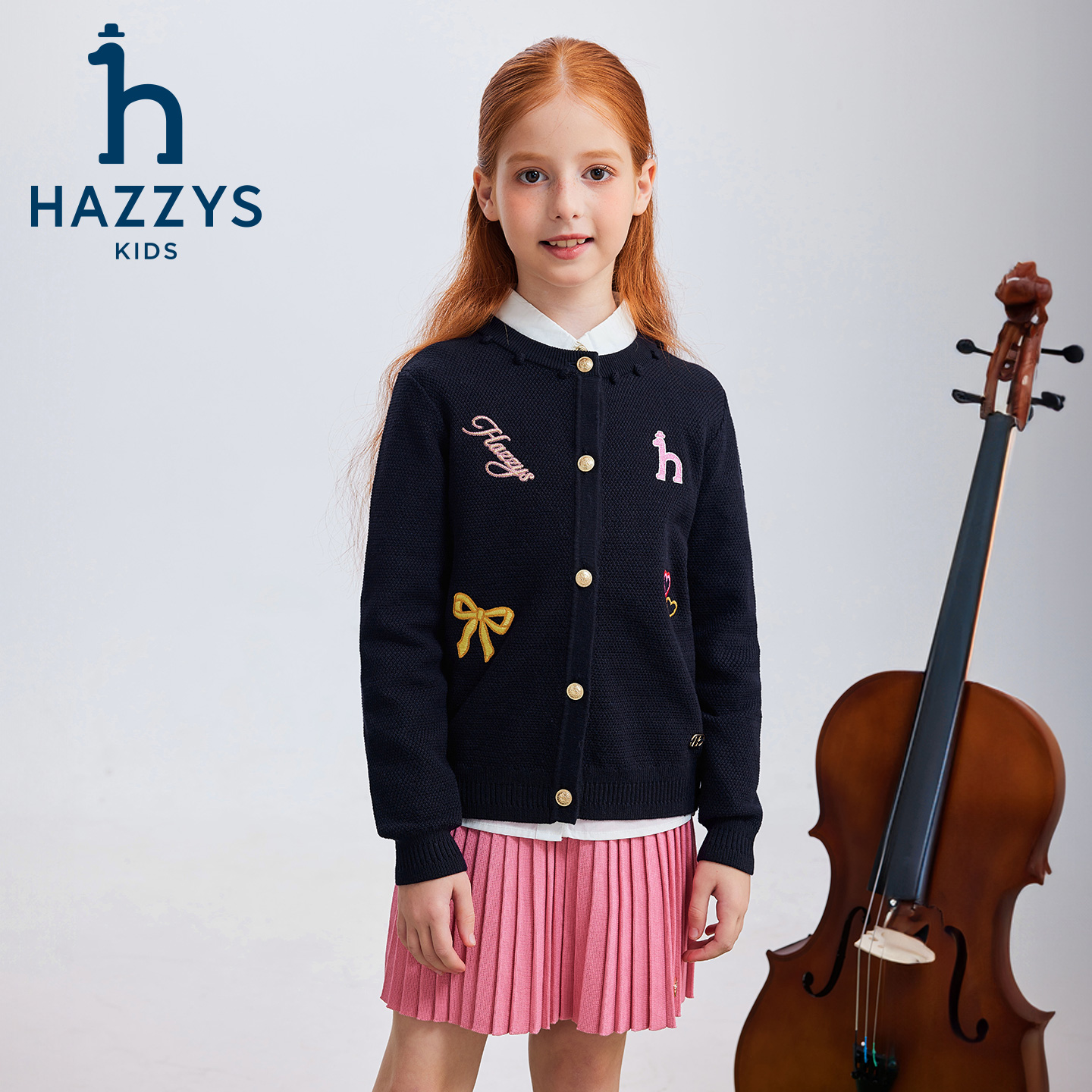 Hazzys/哈吉斯品牌童装女童秋新款开身线衣圆领秋冬休闲