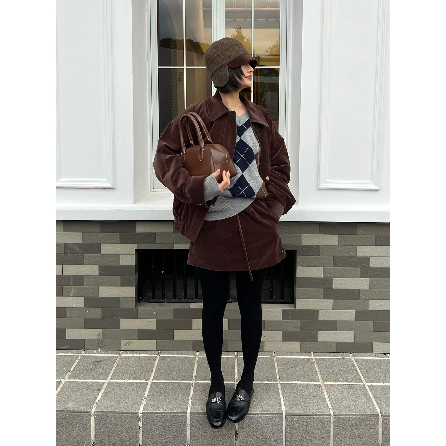 MANZANILLA 设计师25秋冬翻领袋盖口袋法兰绒外套/抽绳法兰绒半裙