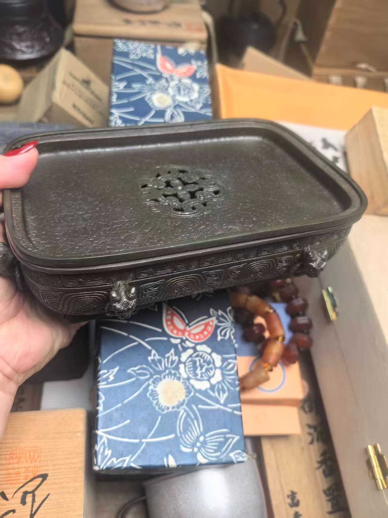 方形玻璃灰色茶道配件锡壶承171