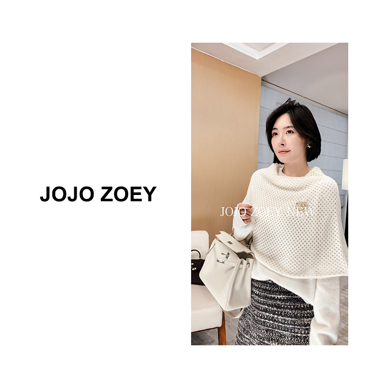 JOJO ZOEY【费罗舞曲】~法式镂空高领披肩绵羊毛针织衫zz-25509