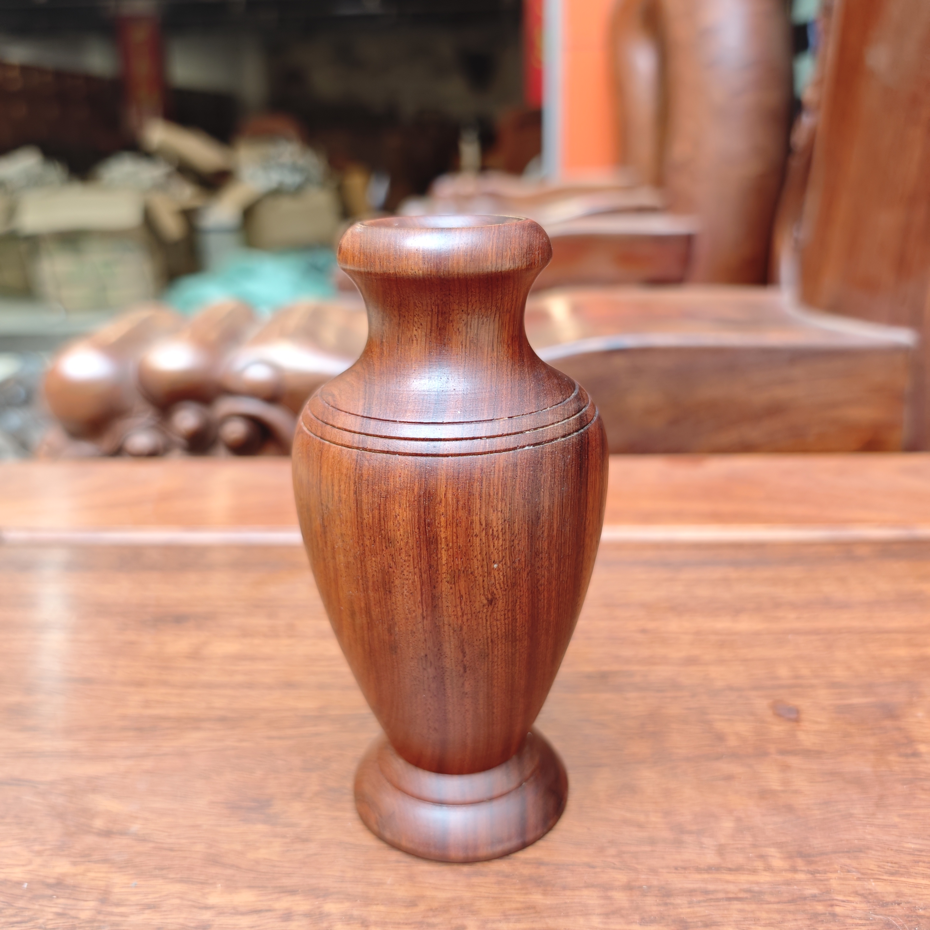缅甸花梨木新中式花瓶整木挖空可插花高度 15