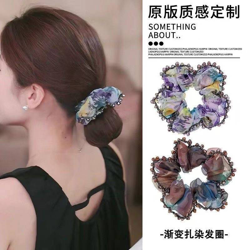 幻彩扎染大肠发圈透气纱面发绳扎马尾头绳高弹力耐用不伤发