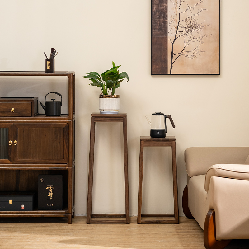 北美黑胡桃木花架全实木室内客厅落地架盆栽架新中式阳台摆件架子