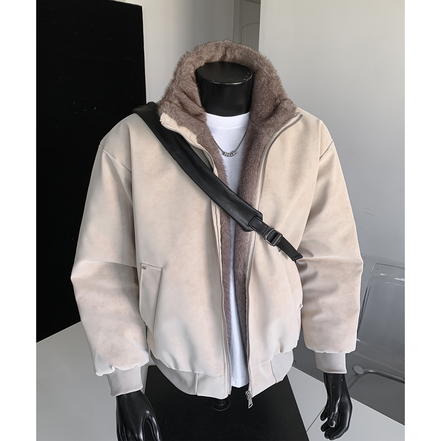 美式复古重磅仿双色貂毛棉衣男款冬季高街痞帅加厚保暖座山雕外套