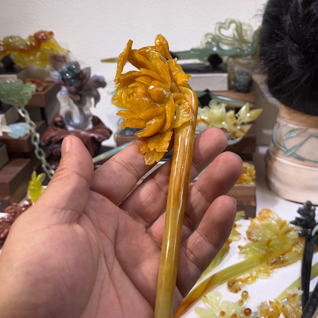 蛇纹石玉发簪合金克****记