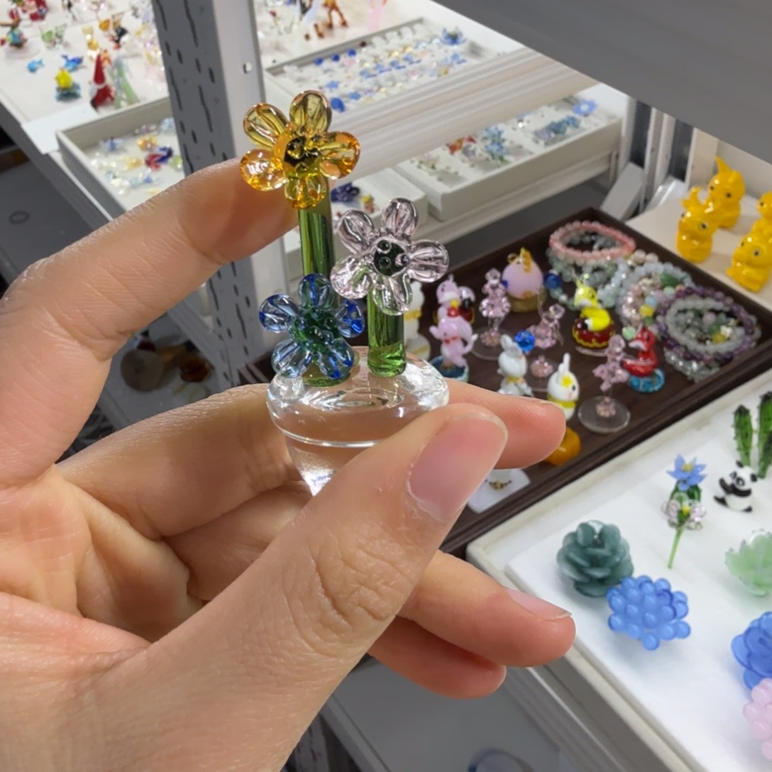 手工艺品琉璃三色小花盆栽