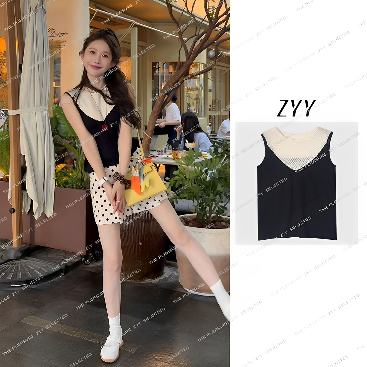 ZYY【海滨岛屿】2025/S新品法式高级气质拼色无袖针织衫X25XZZ01911