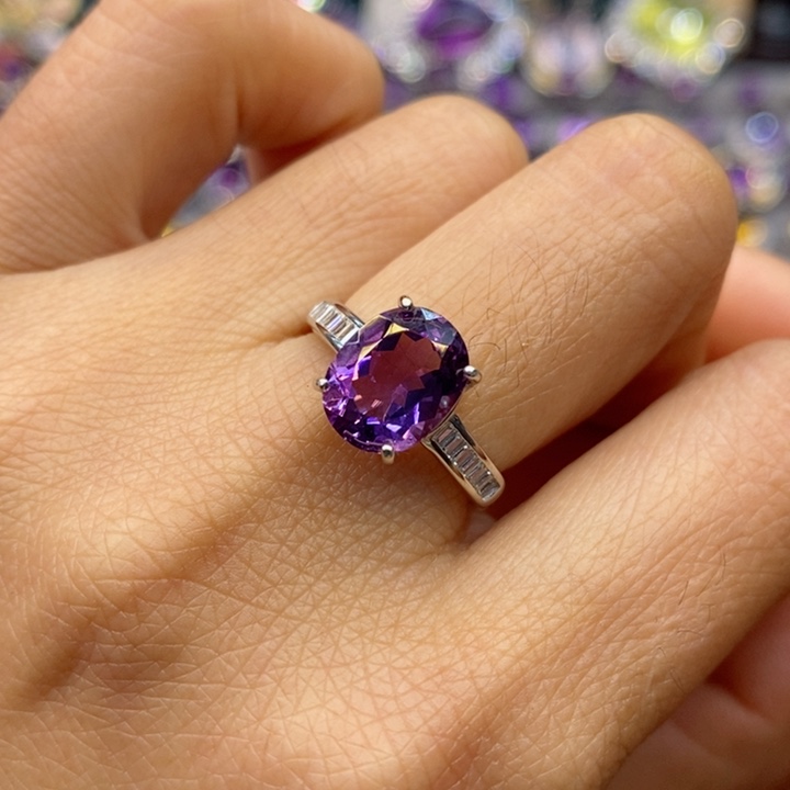 水晶戒指银S925镶嵌天然水晶戒指