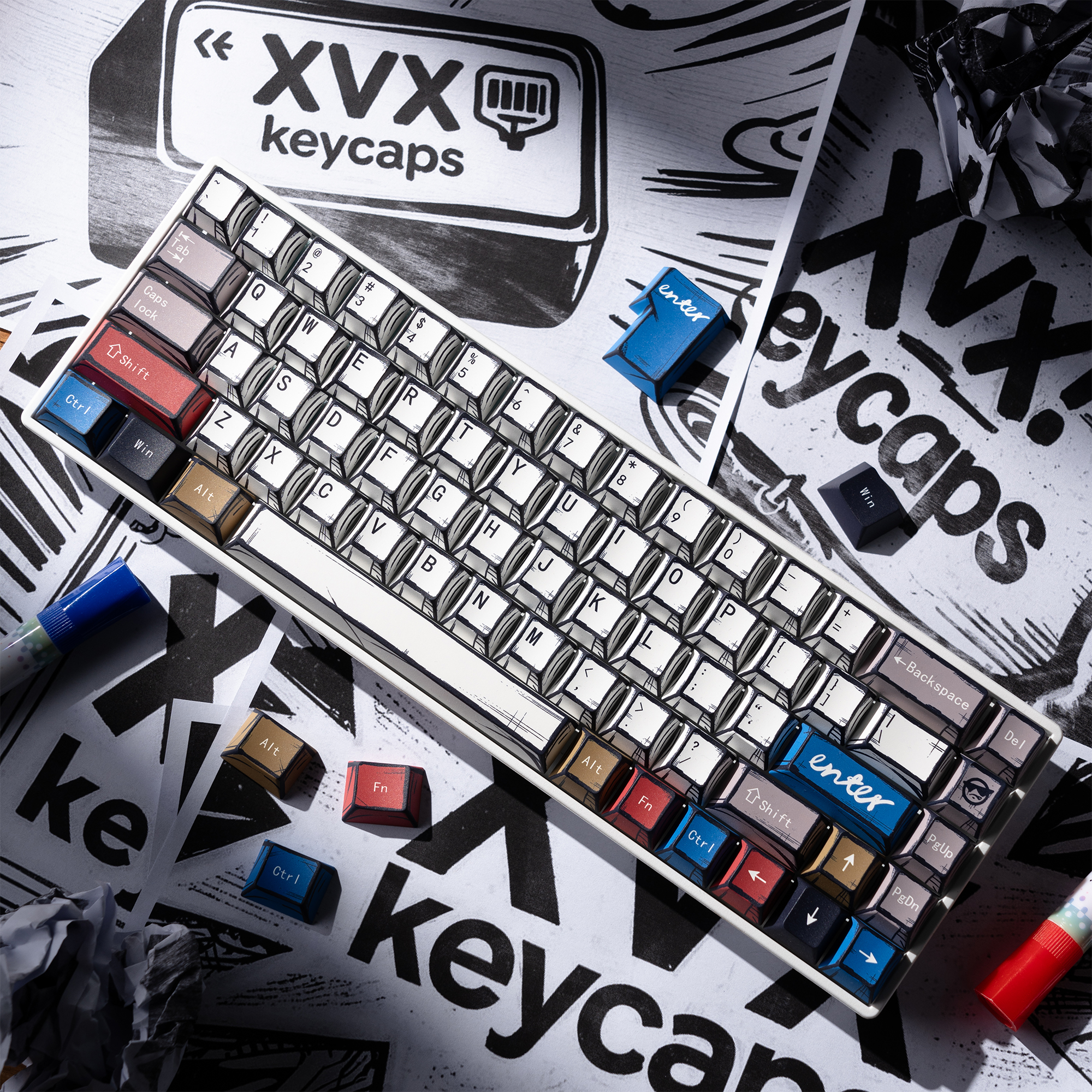 XVX涂鸦经典百灯漫画键帽五面热升华PBT正刻原厂高度机械键盘键帽