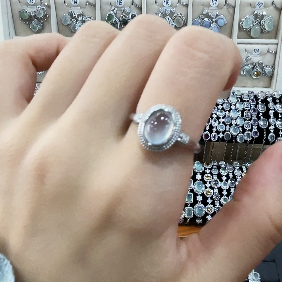 柳***柳蛇纹石玉银S925镶嵌戒指