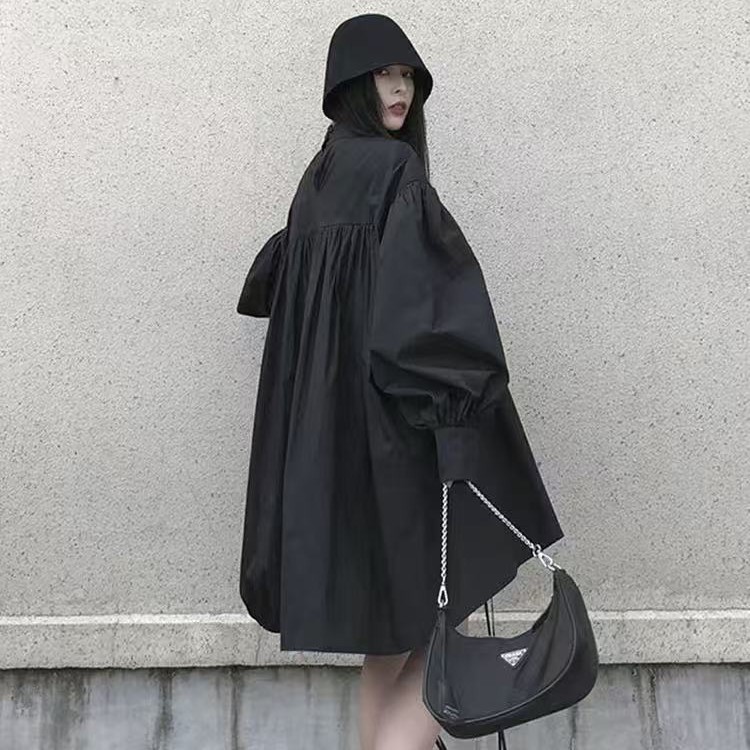复古抽带可调节时尚宽松赫本风法式连衣裙女