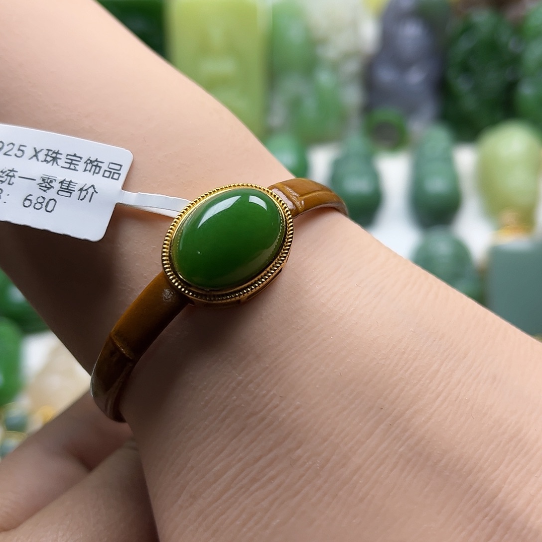 和田玉（碧玉）手牌银S925镶嵌