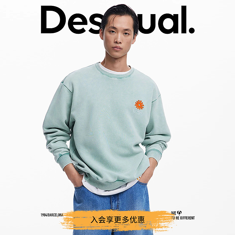 25春夏撞色刺绣圆领长袖男士卫衣