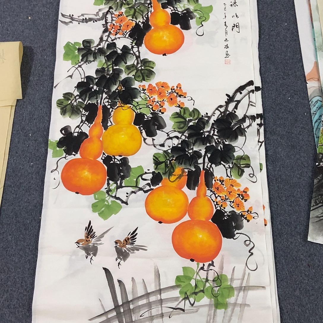 国画四尺葫芦一副