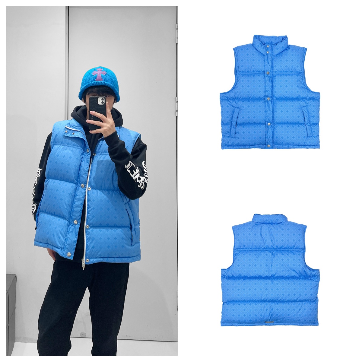 Chrome Hearts/克罗心 暗纹十字羽绒马甲 外套 蓝色